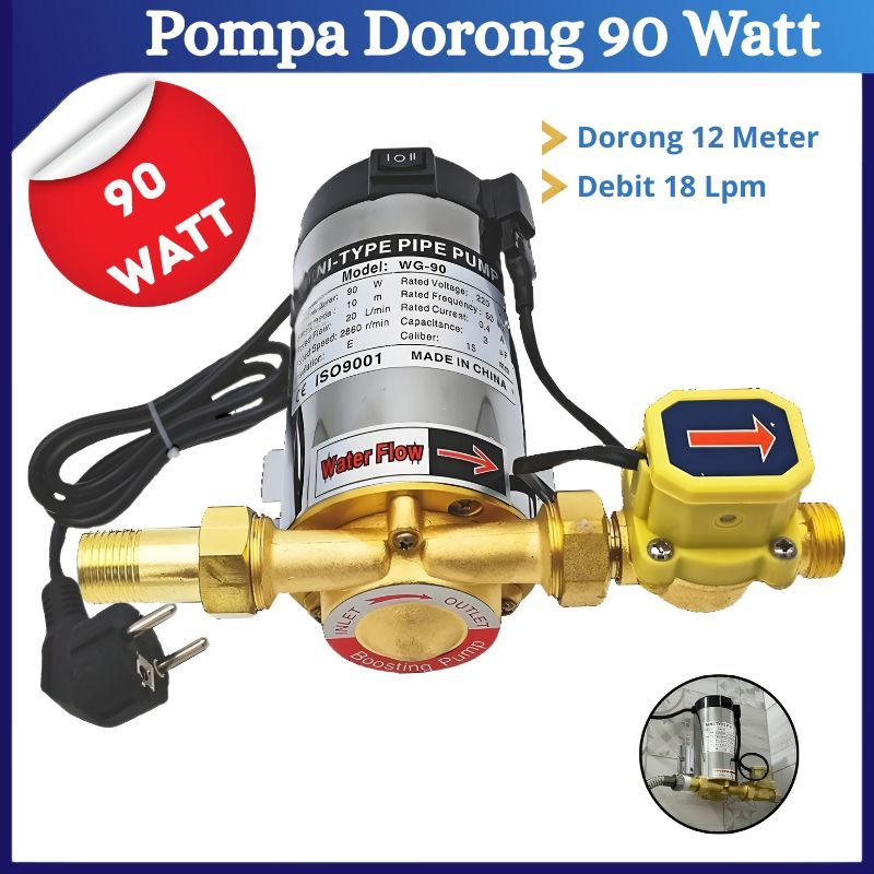 Pompa Pendorong Air Otomatis Booster Pump 90 Watt Pompa Pendorong Air Shower Kran Kamar Mandi