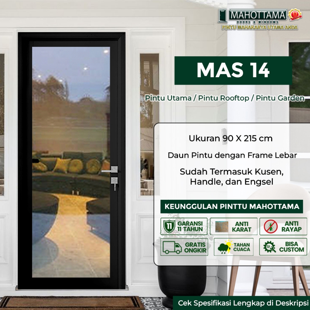 MAHOTTAMA MAS14 - Pintu Rumah Kamar Tidur / Kamar Mandi Aluminium 90 x 215cm Utama 1 Set Kusen Kunci