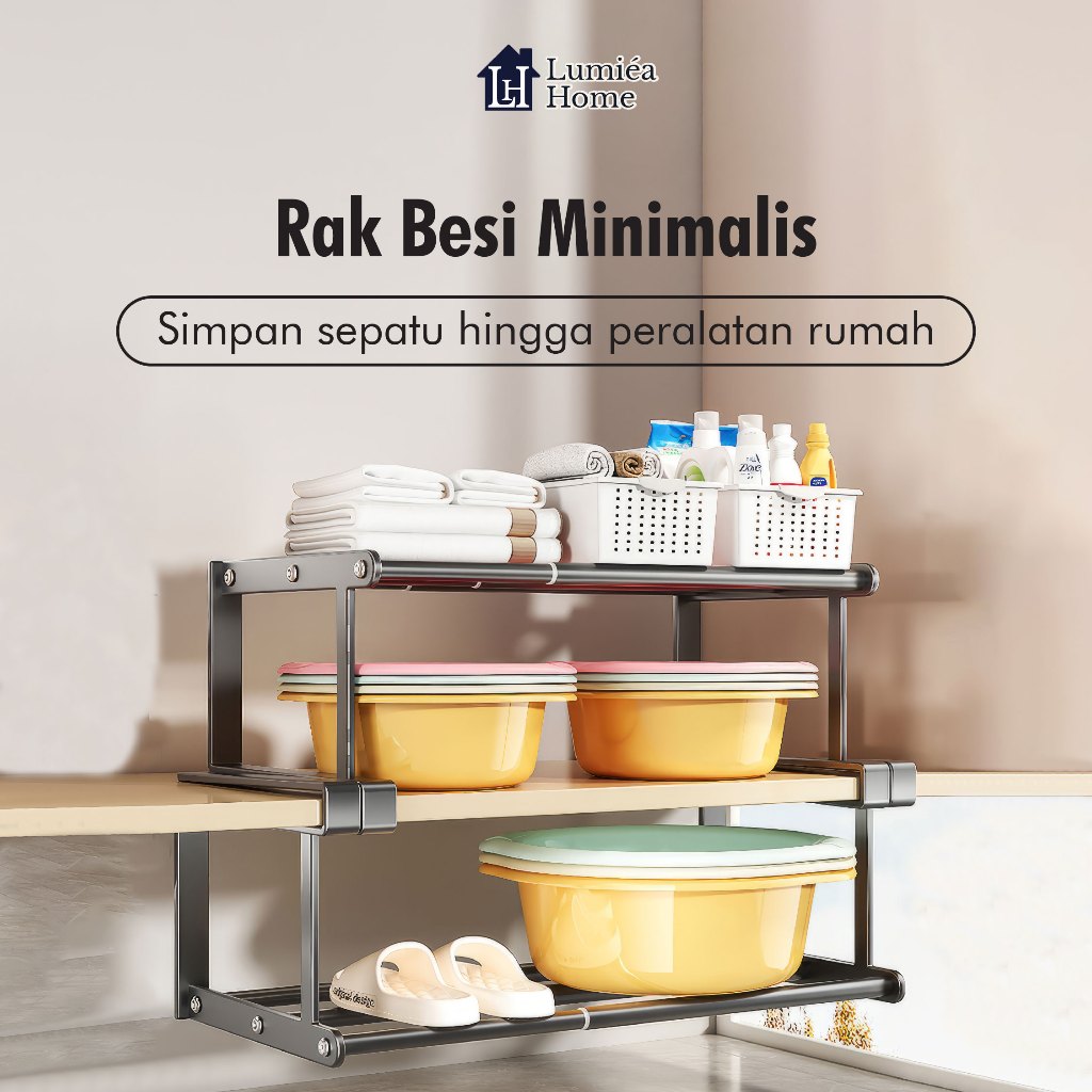 Rak Gantung Bawah Meja - Rak Besi Gantung - Rak Besi Dapur Bawah Meja - Rak Besi Rakit Serbaguna