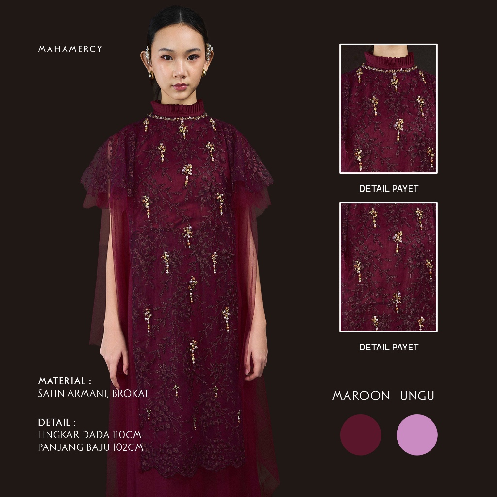 MAHAMERCY - NIYAH Dress Wanita Mewah | Dress Pesta Elegan Payet | Satin Armani & Tile Brokat | Gaun 