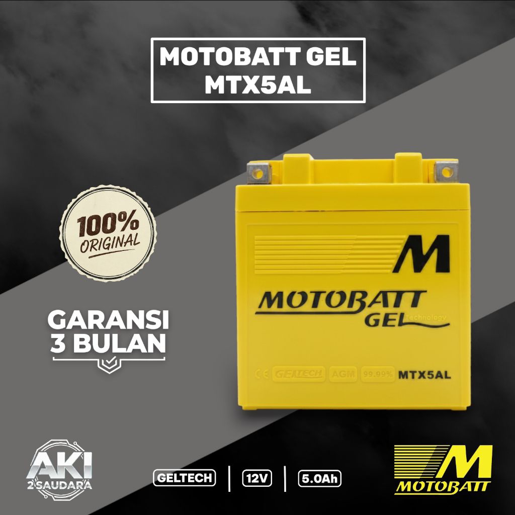 AKI MOTOR GEL (KERING) MOTOBATT MTX5AL 12V/5.0Ah UNTUK MOTOR MIO SPORTY,ASTREA GRAND, SUPRA 100, MEG