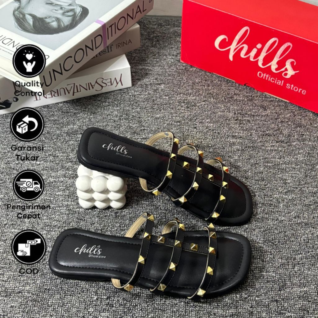 Original chills sofia sandal flat wanita variasi piramid elegan empuk antiselip