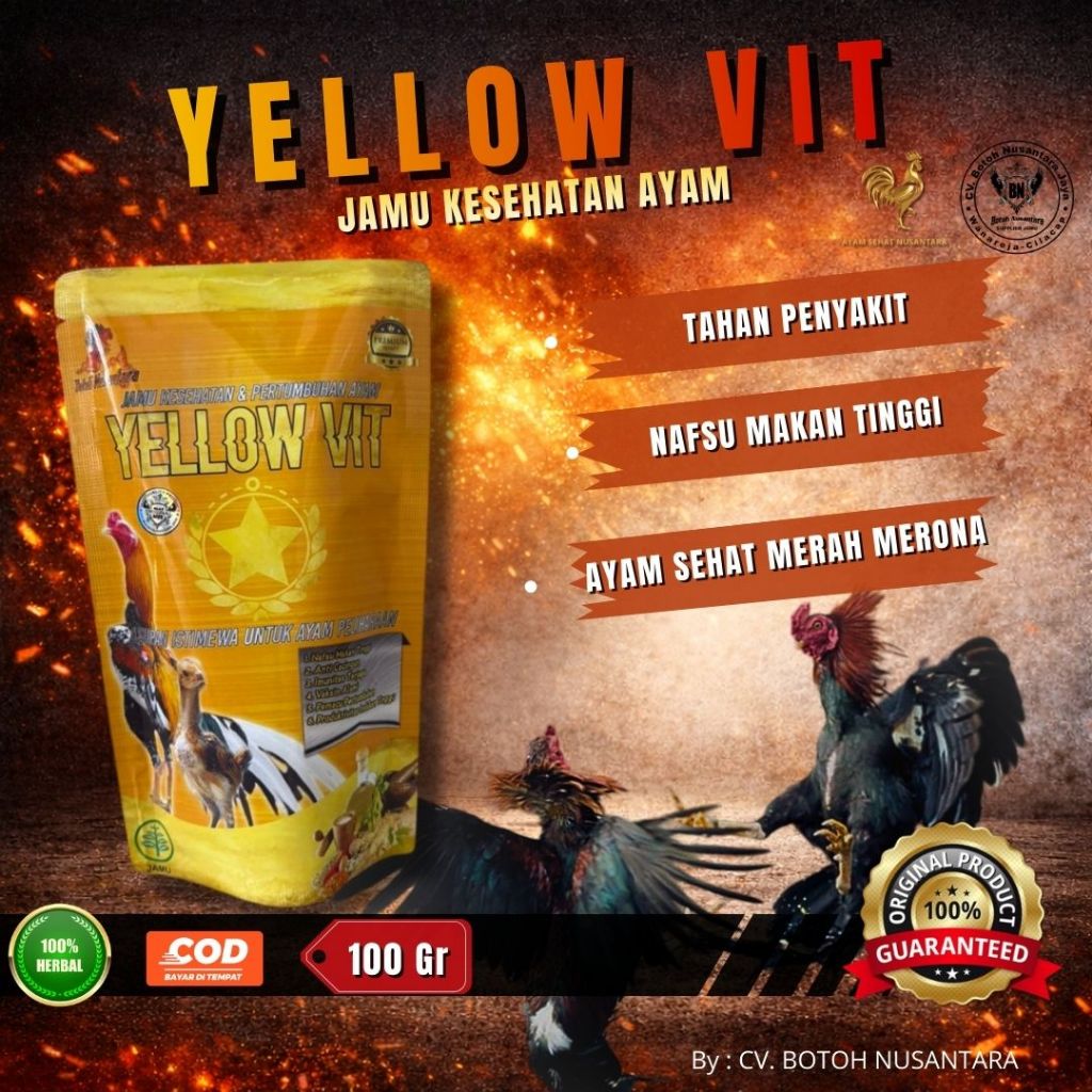 YELLOW VIT 100gr – Jamu Kesehatan Ayam Bangkok | jamu ayam | Vitamin Alami Nafsu Makan & Stamina