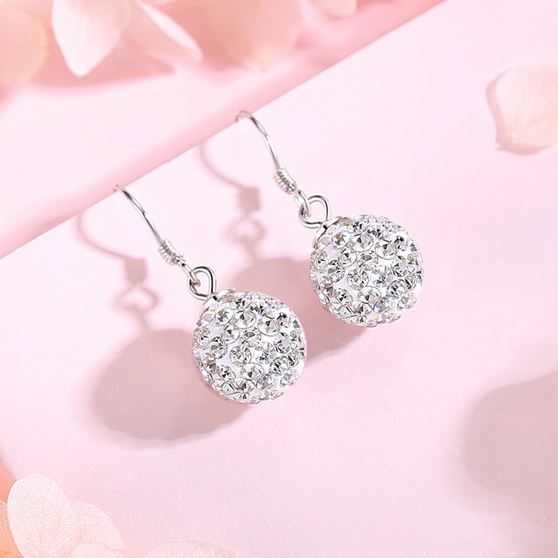 Anting Gantung Bola Kristal Lapis Perak Viral