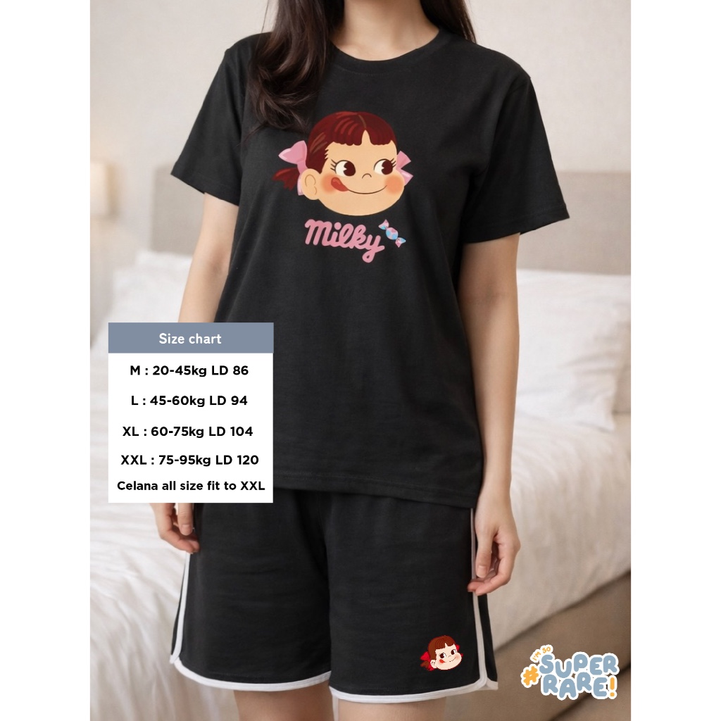 SUPER RARE - Baju Tidur Wanita PEKO MILKY - [PROMO] Setelan Kaos Celana Oversize Korea Motif Kartun 