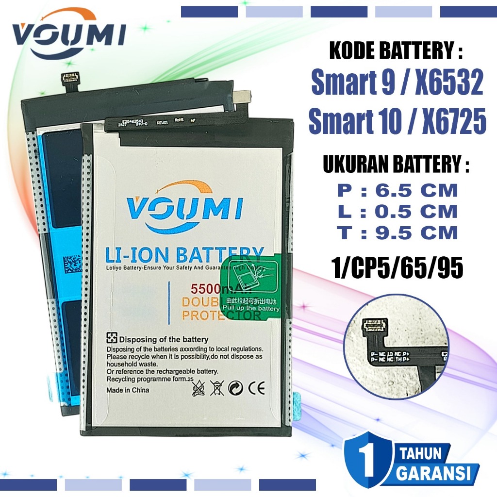 VOUMI Baterai Infinix Smart 9 HD X6532 X6532C Smart 10 X6725 Battery Double IC Power high Capacity C