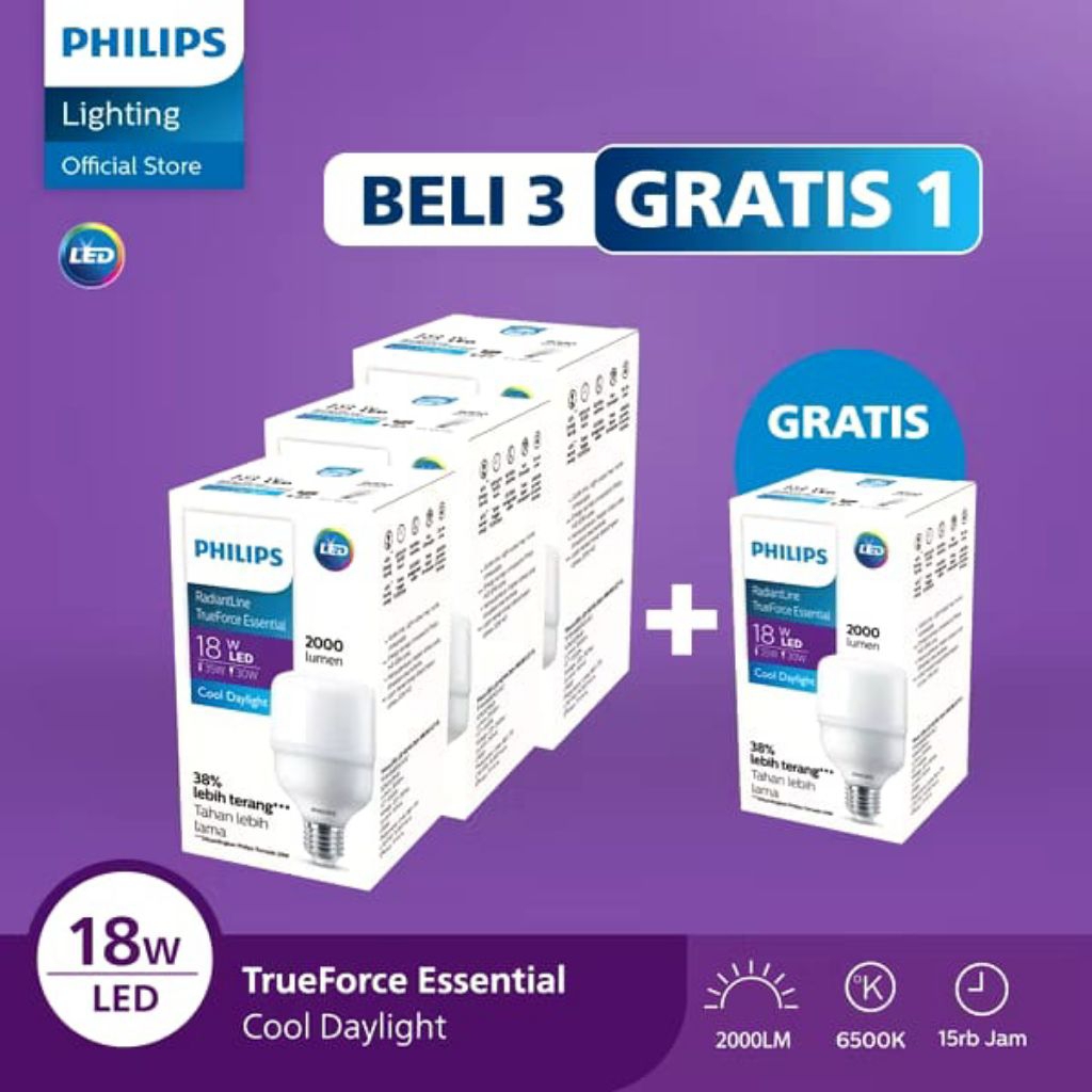 Philips 18 watt Lampu LED Paket Philips Lampu LED Paket Lampu Lebih Cuan Beli 3 Gratis 1 Radiantline