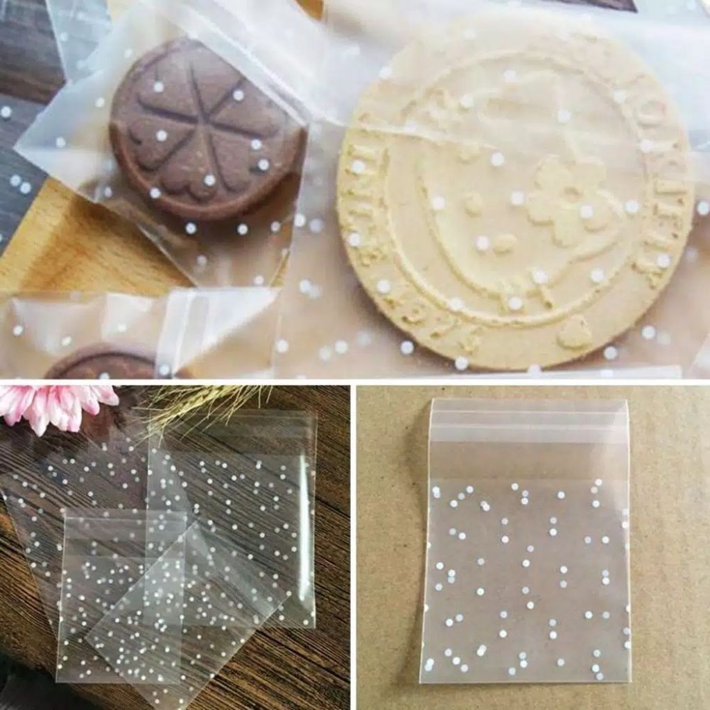 100pcs Plastik Cookies Motif Polkadot Doff Perekat Plastik OPP