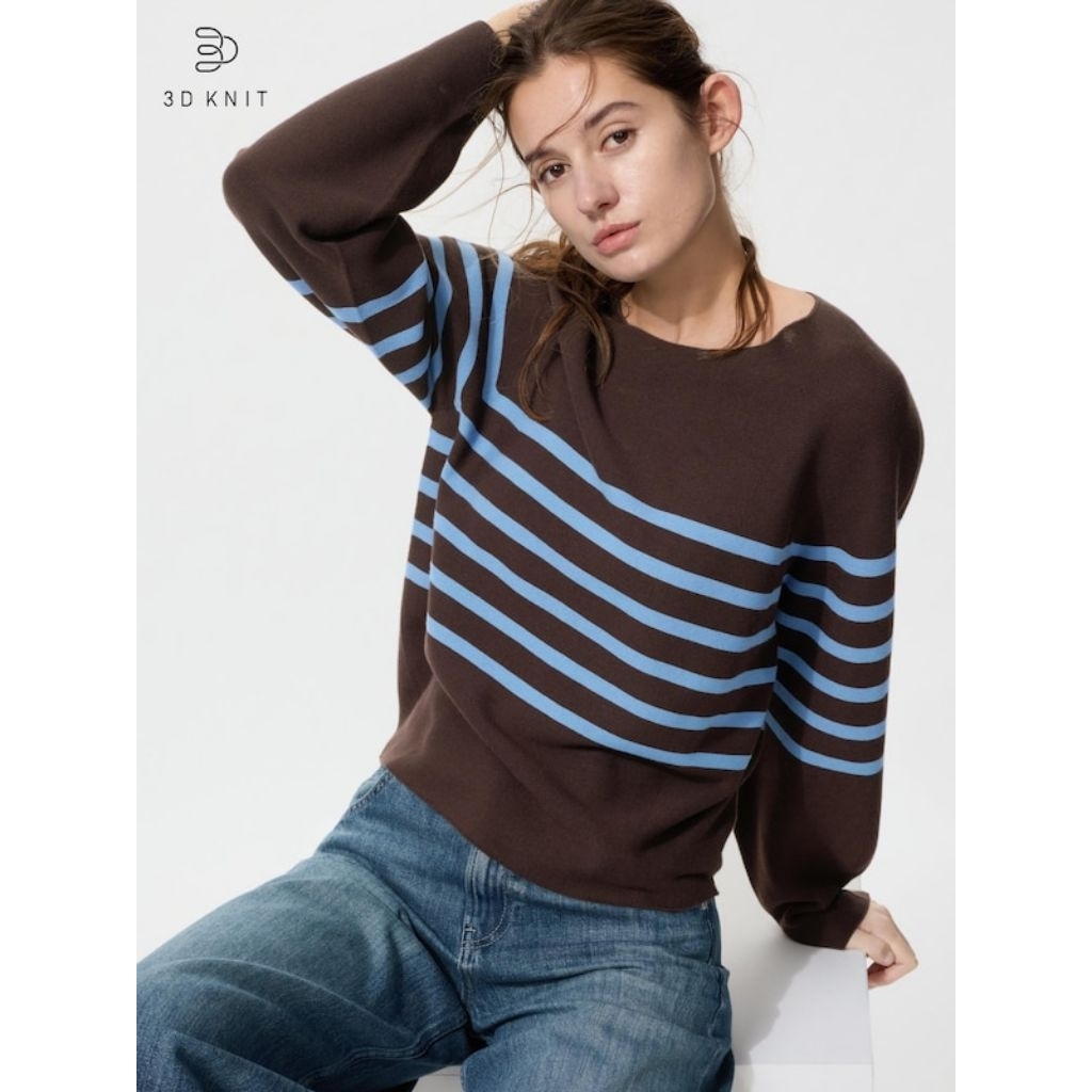 UNIQLO Sweater Rajut 3D Katun Kerah Bulat Lengan Panjang ORIGINAL