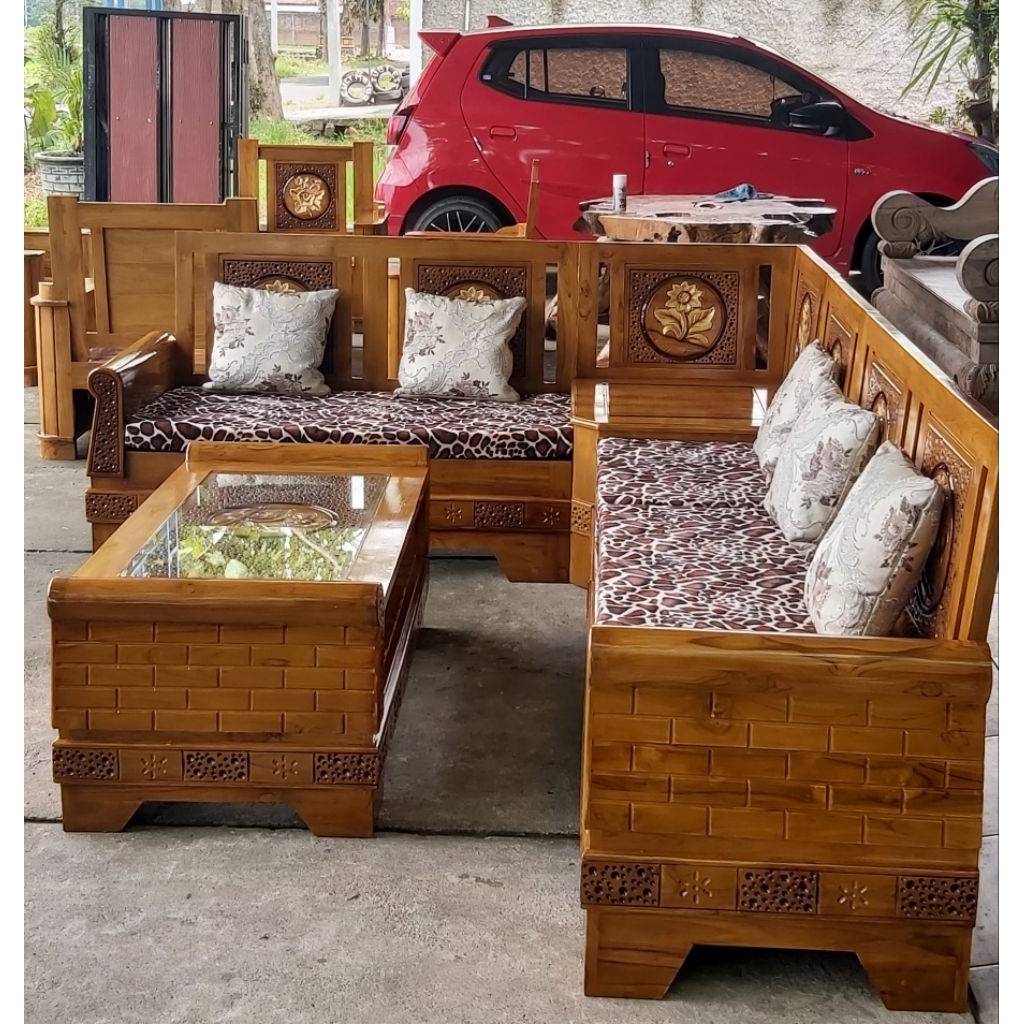 KURSI TAMU SUDUT LETER L JATI JEPARA