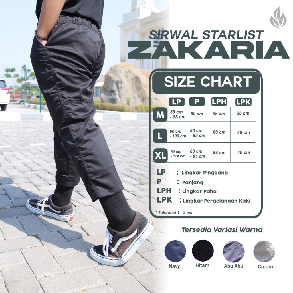 Celana Cingkrang Sirwal  Starlis Zakaria Laa isbal Tazakka. Bahan Katun Drill Premium ringan kuat
