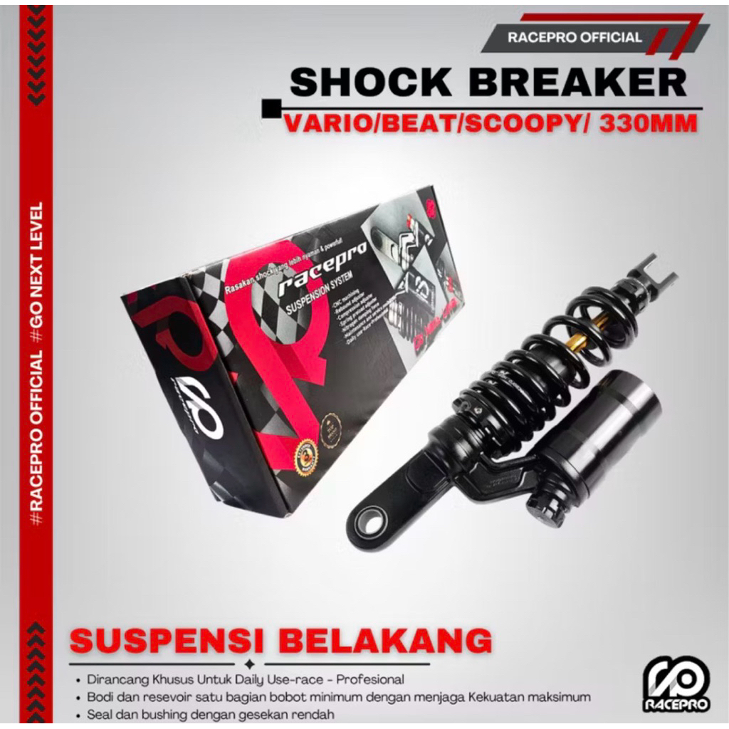 RACEPRO SHOCK 330mm BREAKER SUSPENSI BELAKANG VARIO BEAT SCOOPY GENIO SHOCK TABUNG 330 MM SHOCK BELA
