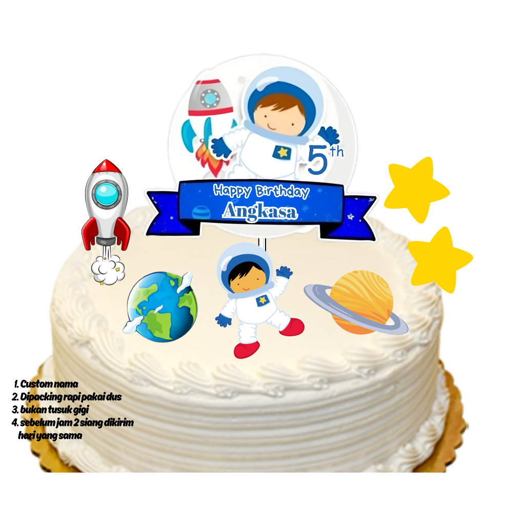 Topper Cake astronot luar angkasa planet Hiasan kue Happy Birthday