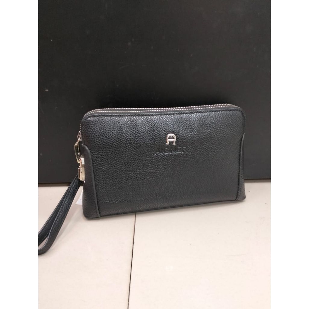 handbag Clutch bag duo zipper lock A0950 tas tangan pria pouch bag kulit asli import