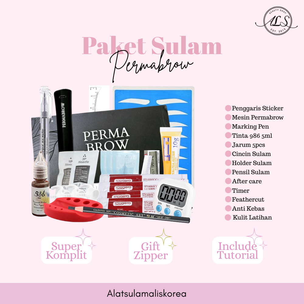 Paket Sulam Alis Mesin Lengkap Permabrow | Alat Sulam Alis + Tinta + Jarum | Bonus Tutorial