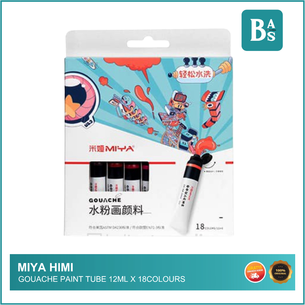 MIYA HIMI Gouache Paint tube 12ml x 18colours (kemasan baru)