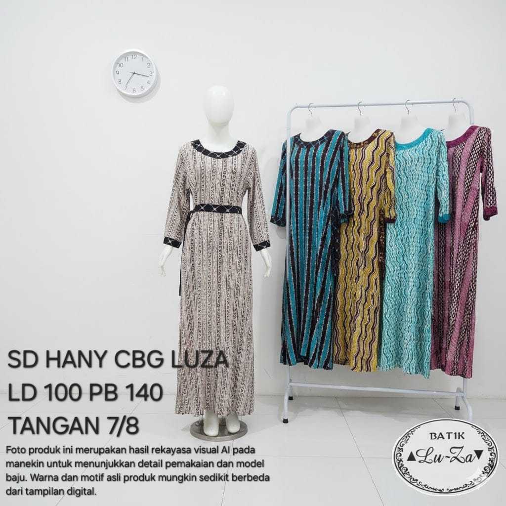 LUZA ORI asli pekalongan hany CBG gamis pondok putri tangan panjang ld 100 sabuk pinggan batik bahan