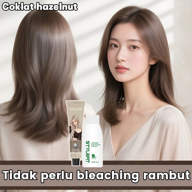 STYLE FIT Coklat hazelnut Pewarna rambut herbal 200 ml Tanpa bleach pewarnaan rambut mudah di rumah 