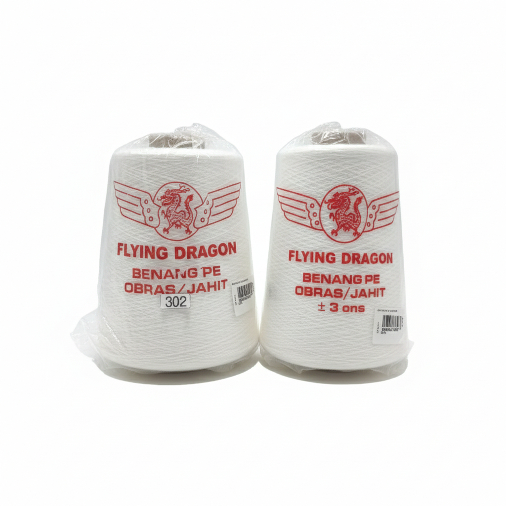 Benang Katun Putih Flying Dragon / Benang Obras Katun  / Benang Jahit Obras / Benang Obras Katun FD