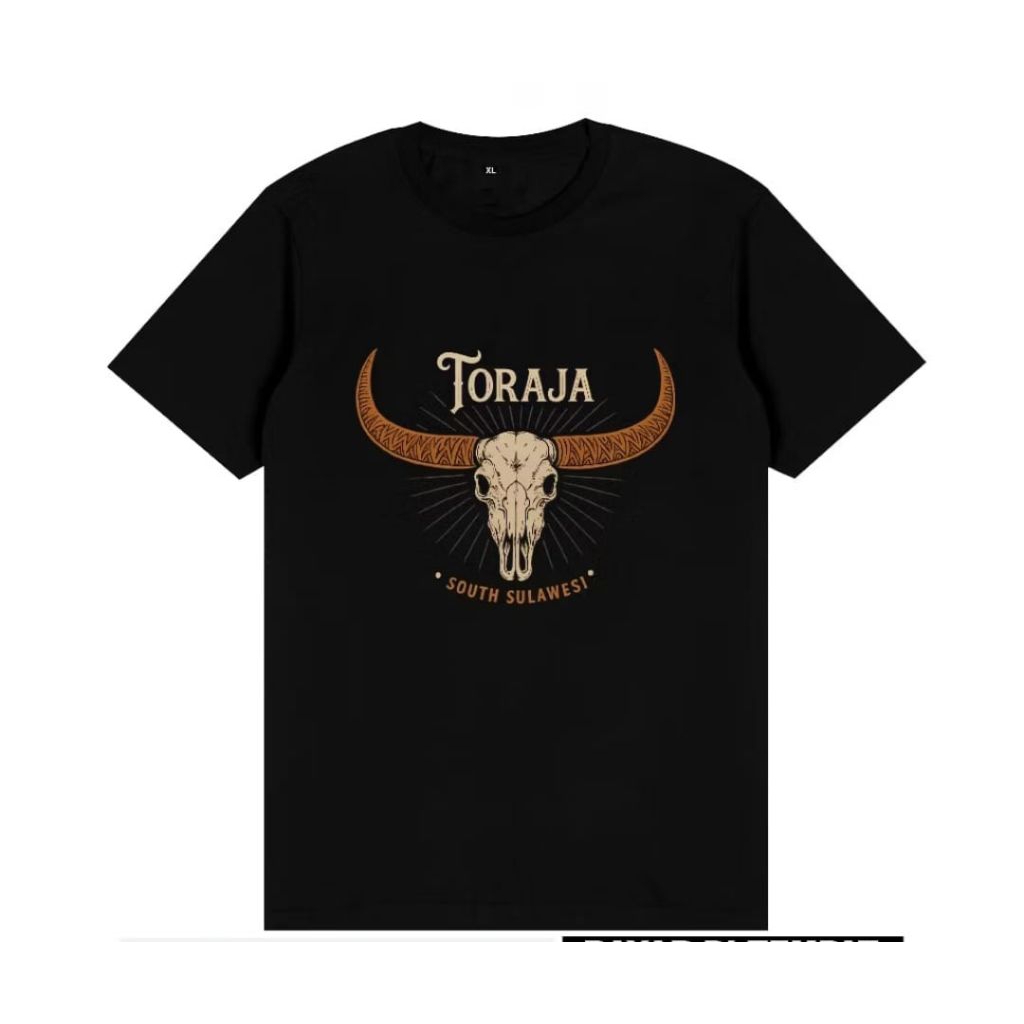 KAOS TORAJA SOUTH SULAWESI CORAK KEPALA KERBAU TENGKORAK GAMBAR DEPAN