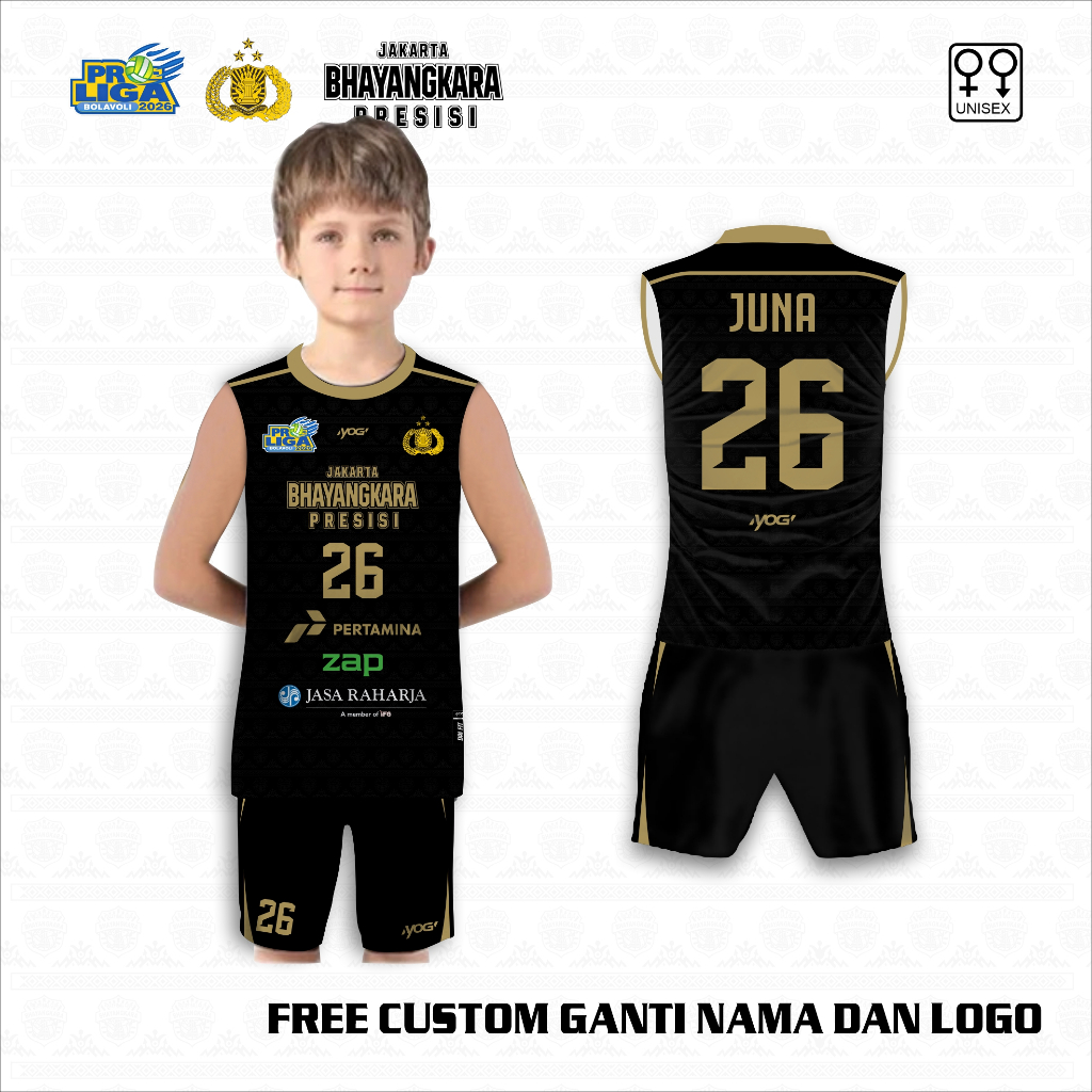 Setelan singlet celana Jersey Proliga 2026 Jakarta Bhayangkara Presisi Anak Baju olahraga voli Kaos 
