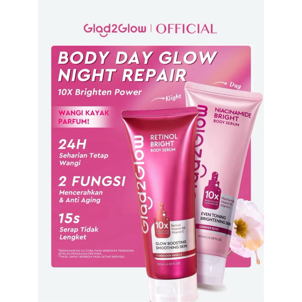 [ New Launch ] Glad2Glow Retinol Body Serum Body Lotion 10X Cerah Instant Absorb Whiten Tone Up All 