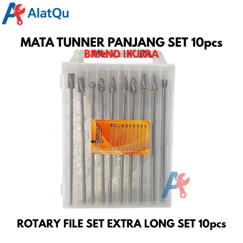 Ikura Mata Bor Tuner Panjang Set 10Pcs 3mmX6mm | Rotary File Set 10Pcs Extra Long