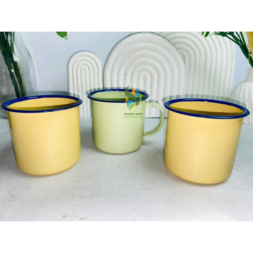 Souvenir Gelas Enamel 200ml Cangkir Kaleng Antik Mug Minum Teh Kopi Tumbler Warna Polos