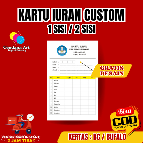 Kartu Iuran SPP Infaq Les Bimbel Ngaji Kelas Iuran Sampah Iuran Kebersihan Iuran RT/RW By Cendana Ar