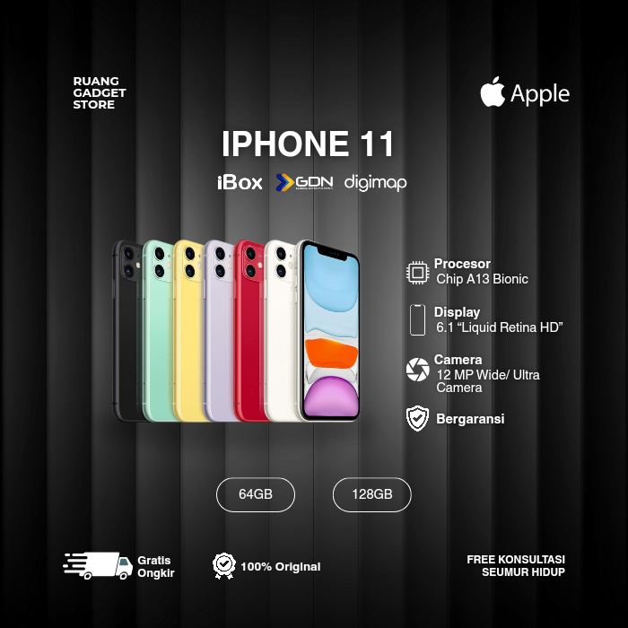 IPHONE 11 SECOND iBOX - DIGIMAP - GDN 64GB 128GB 256GB Hitam Merah Toska Kuning Ungu Putih