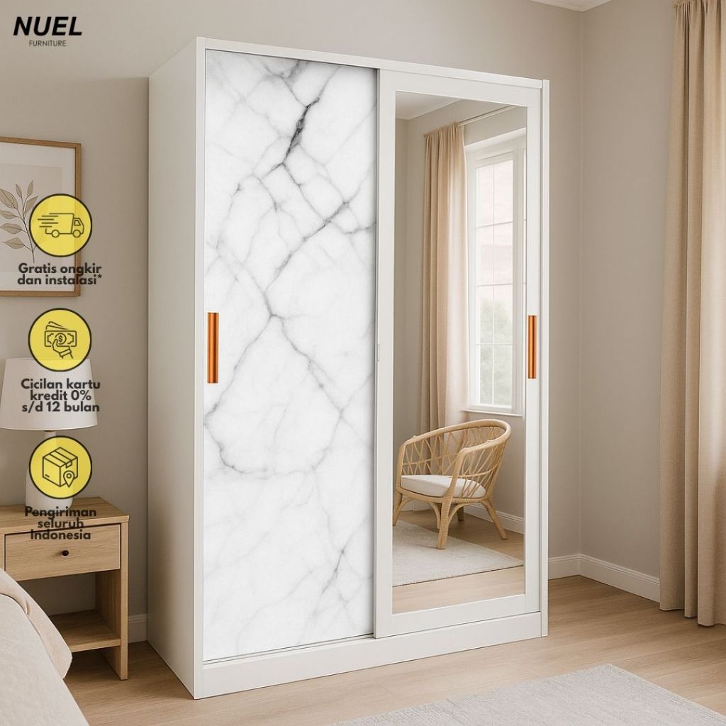 NUEL Lemari Pakaian Sliding / Lemari Baju Sliding / Lemari Baju Besar AVERY
