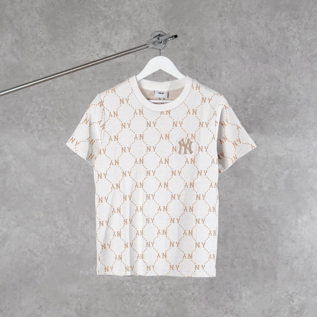 Kaos MLB NY BIG MONOGRAM LINE GOLD CREAM TSHIRT 100% ORIGINAL