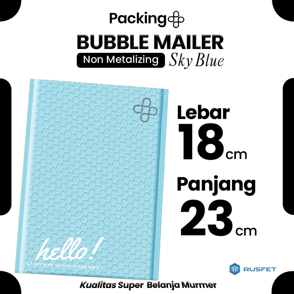 Amplop Bubble Mailer Polos 18 x 23 cm Sky Blue Harga Ecer Amplop Packing Hello Series Rusfet