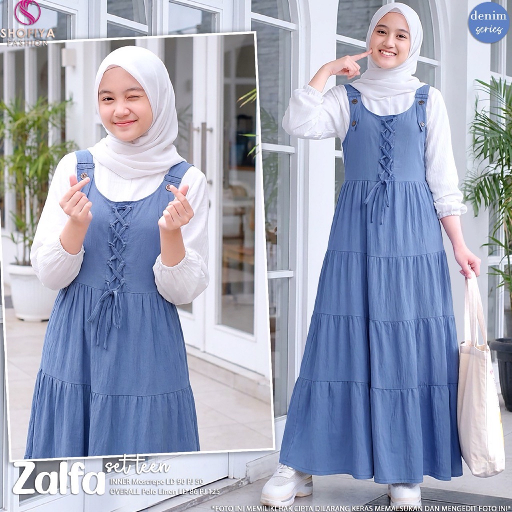 Chenna | Sisca | Zalfa | Zelin - Set Dress Gamis Overall dan Inner Anak Remaja Perempuan by Shofiya