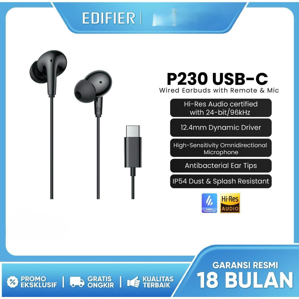 Headset EDIFIER P230 Type-C Earphone Wired Control With Microphone