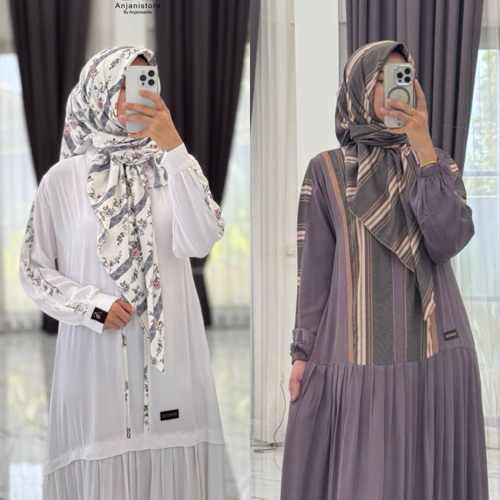 GAMIS Set Hijab bahan Twill uniqlo mix rayon original by Anjanistore