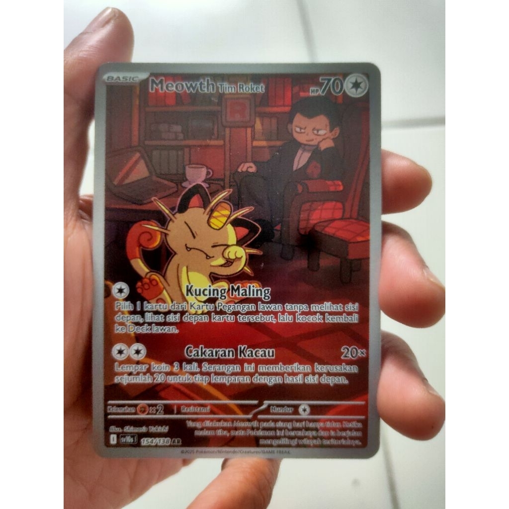 Kartu Pokemon Meowth tim Roket AR sv10s ( Kehadiran Juara )