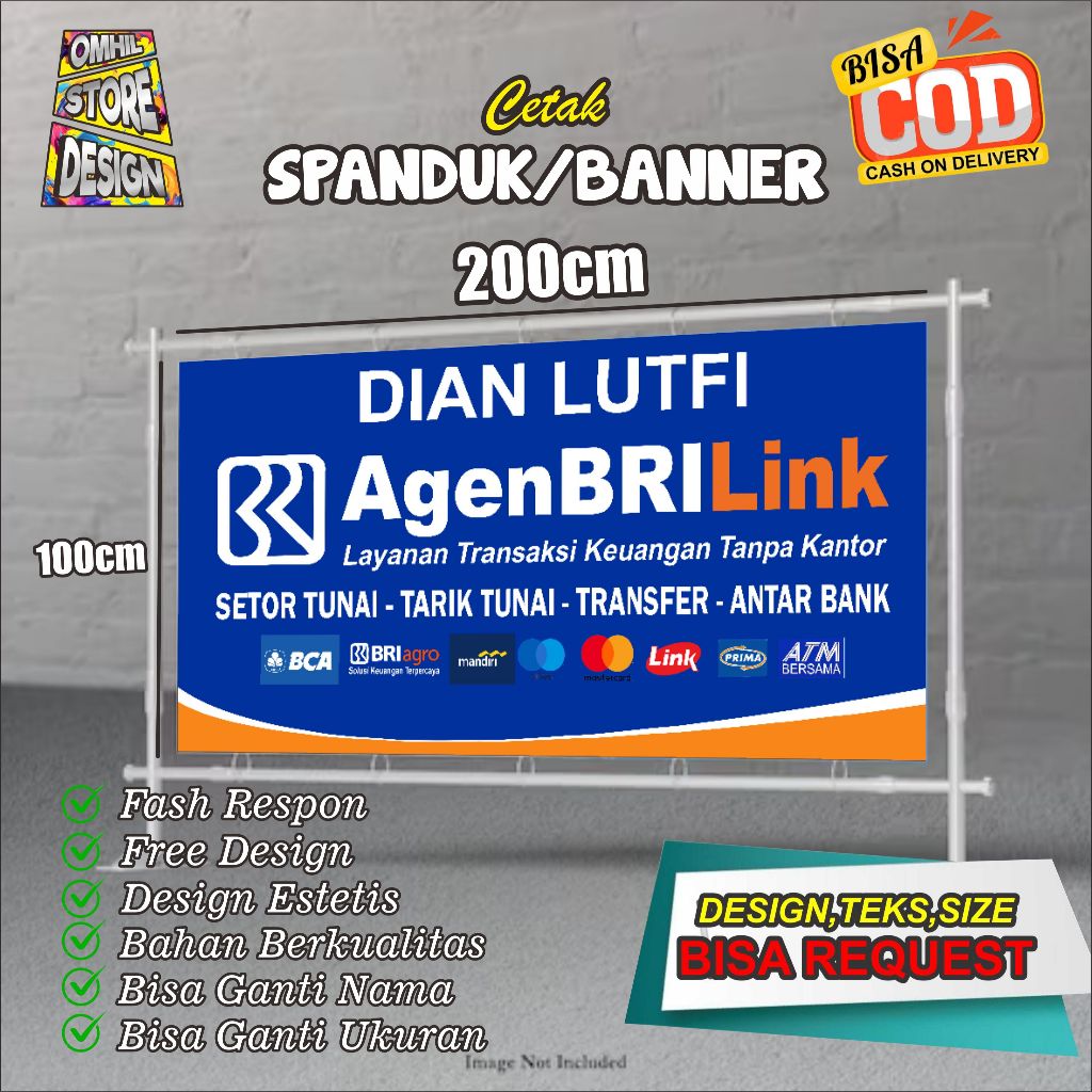 Spanduk Banner Size 200x100cm Agen BriLink Free Custom Design Dan Ukuran