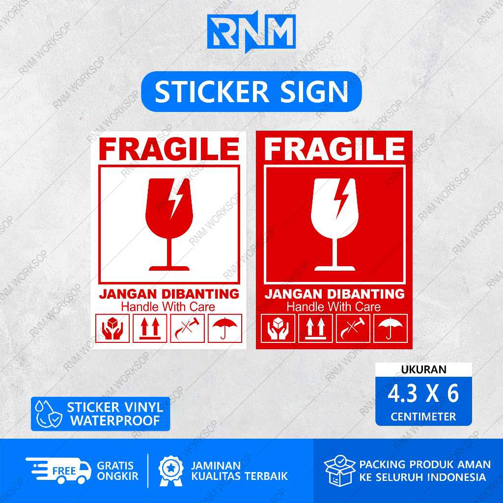 STICKER FRAGILE MERAH ATAU PUTIH 4.3 X 6 ISI 54 PCS