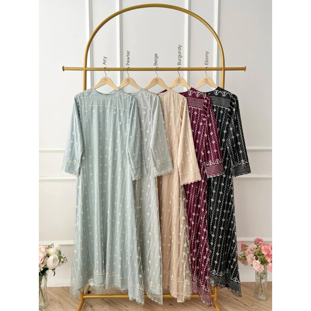 Kienka - Sahira Dress Abaya Wanita Bahan Cotton Silk Mix Lace Premium