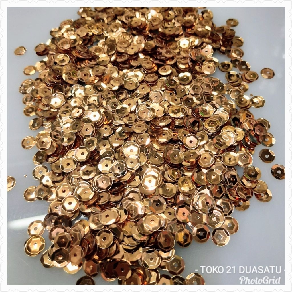 (Pon) Manik payet ramboci mangkok 6 mili metalic cokelat keemasan (tembaga) untuk payet baju dan ker