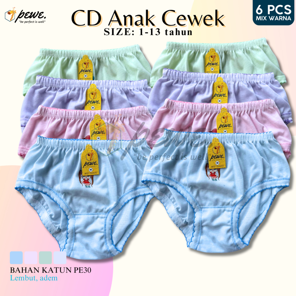 6 PCS Sempak Anak Cewek umur 2-10 tahun Motif Full Print / Grosir Cd Anak Wanita Murah, Celana Dalam