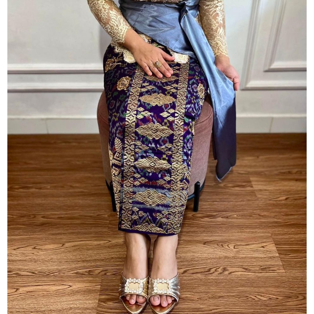 kain tenun endek alam lasem songket bordir TUMPAL emas free SELENDANG SILK// kamen endek bali