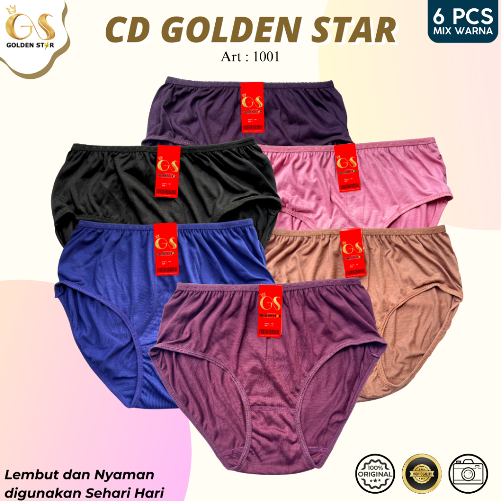 6 Pcs CD cewek umur 15 tahun Katun Dingin / CD wanita remaja SMA / Celana Dalam Wanita Golden Star M