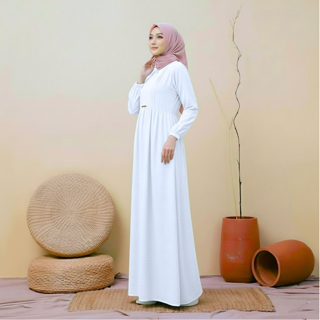 Gamis Putih Crinkle Airflow Premium Polos Wanita Muslimah