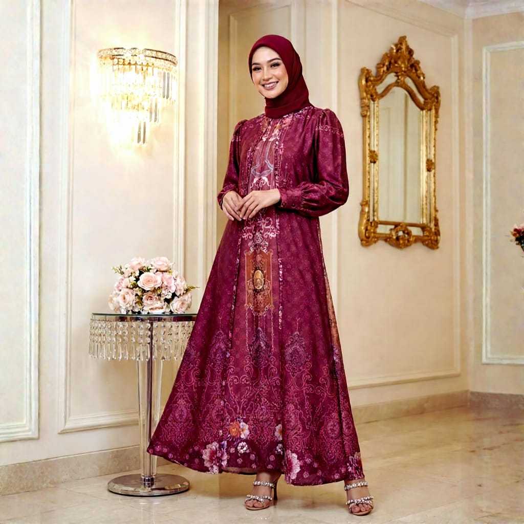 Queenara Dress Motif Sultan Silk Premium Gamis Luxury Mewah Tulle Dress Kondangan Lebaran Gamis Sult