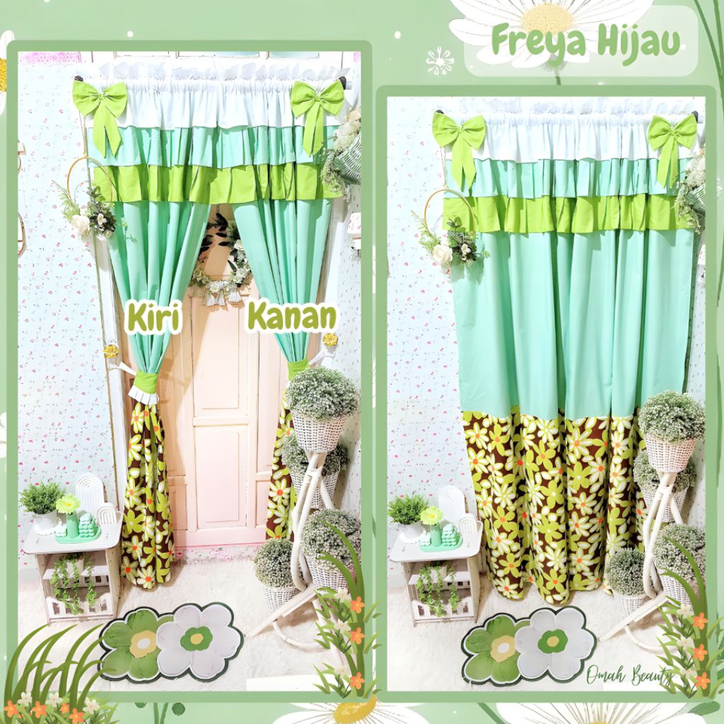 READY Gorden Shabby (KANAN+KIRI) / SEPASANG Gorden Shabbychic Bunga Freya Hijau / Gorden Vintage Aes