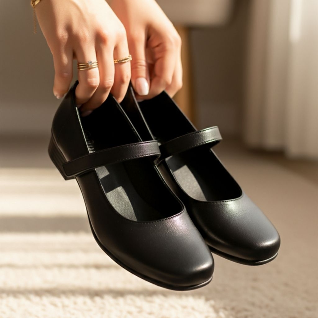 Sepatu Pantofel Paskibra Wanita Hitam  | Sepatu Kerja Kantor Mary Jane | Empuk Anti Slip (36–40)