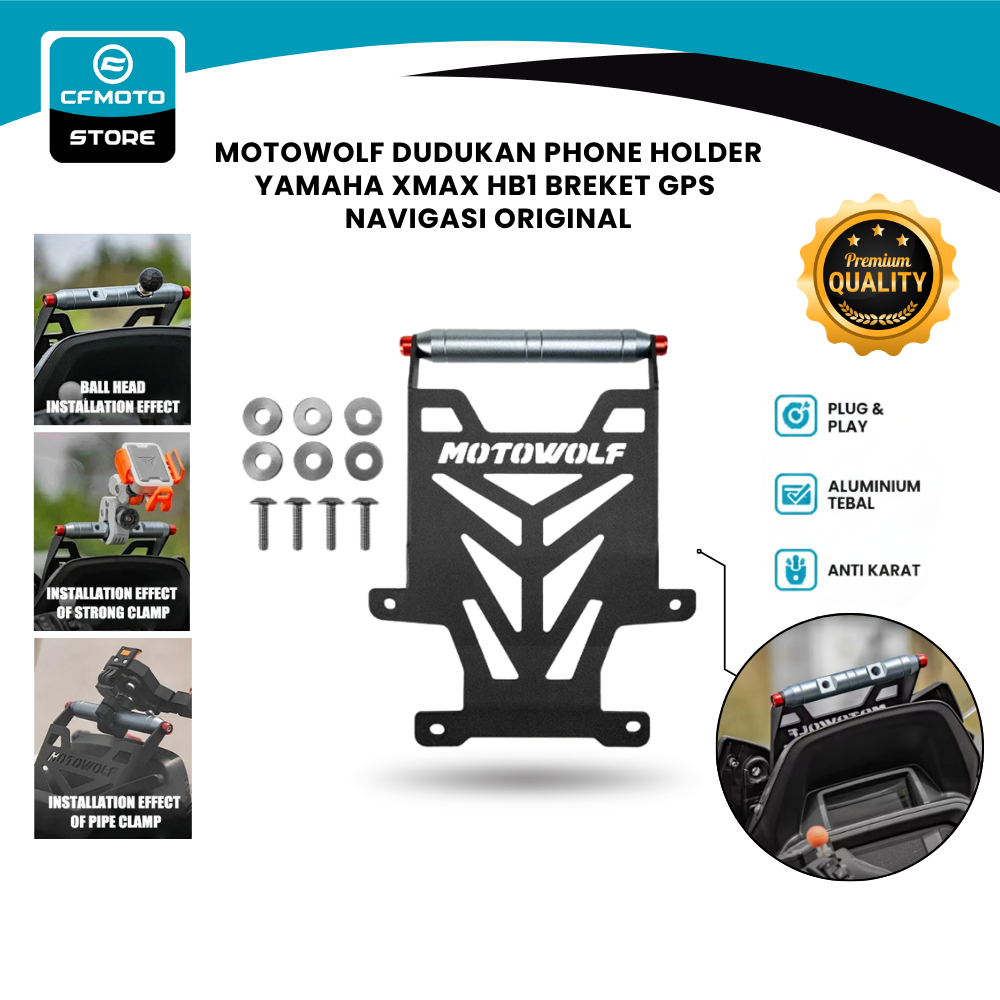 Motowolf Dudukan Phone Holder Motor Xmax HB1 Breket GPS Navigasi Ori