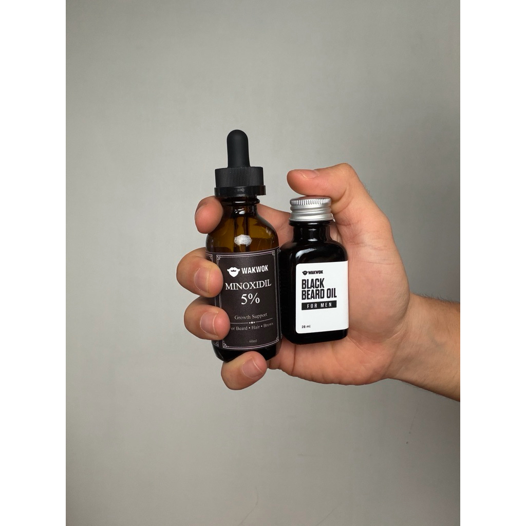 Minoxidil 5% + Black Beard Oil - Penumbuh Brewok & Rambut | Original Wakwok